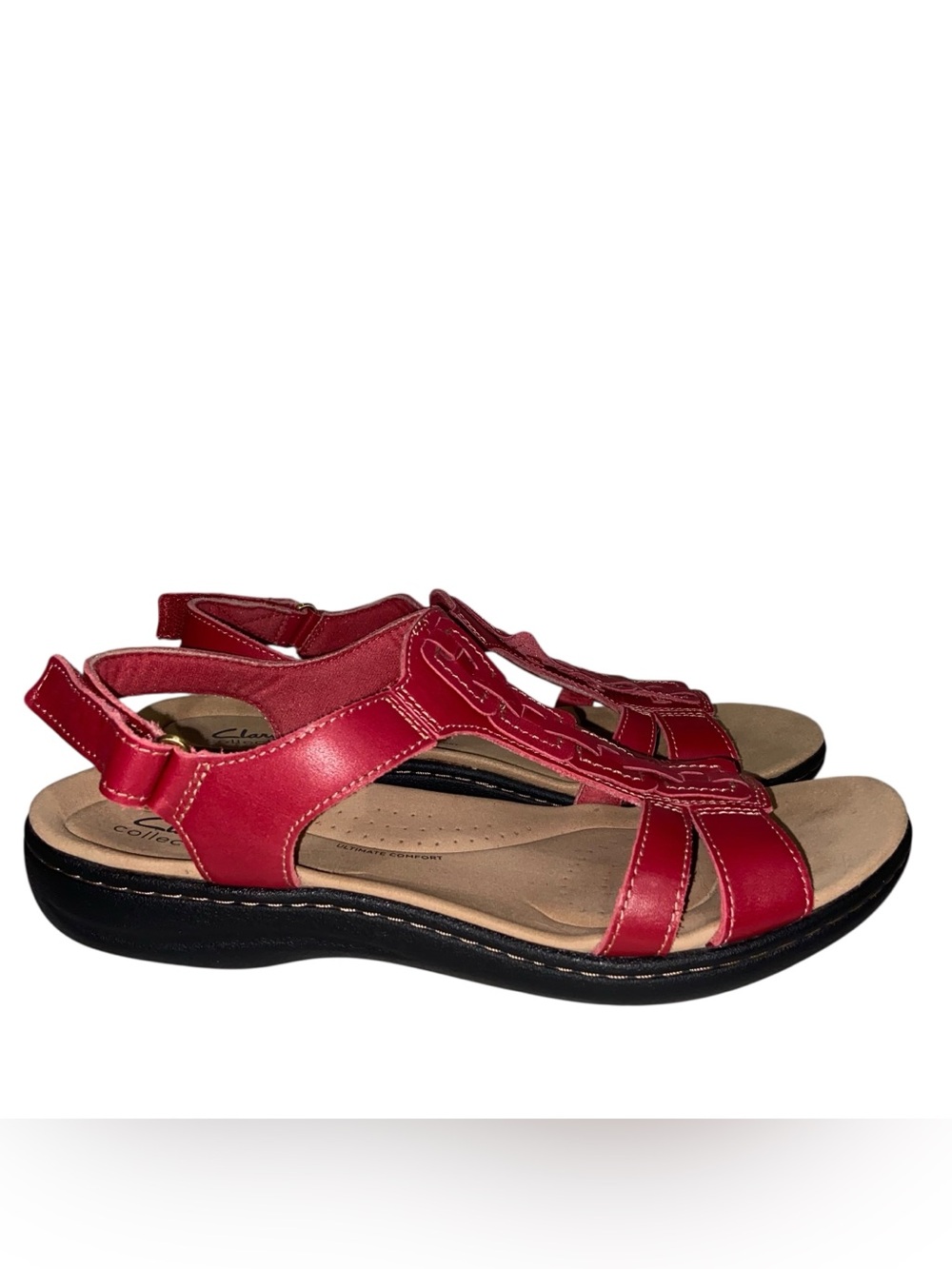 Clarks Collection Shoes Womens Size 11 Red Strappy Sandals Ultimate Comfort
